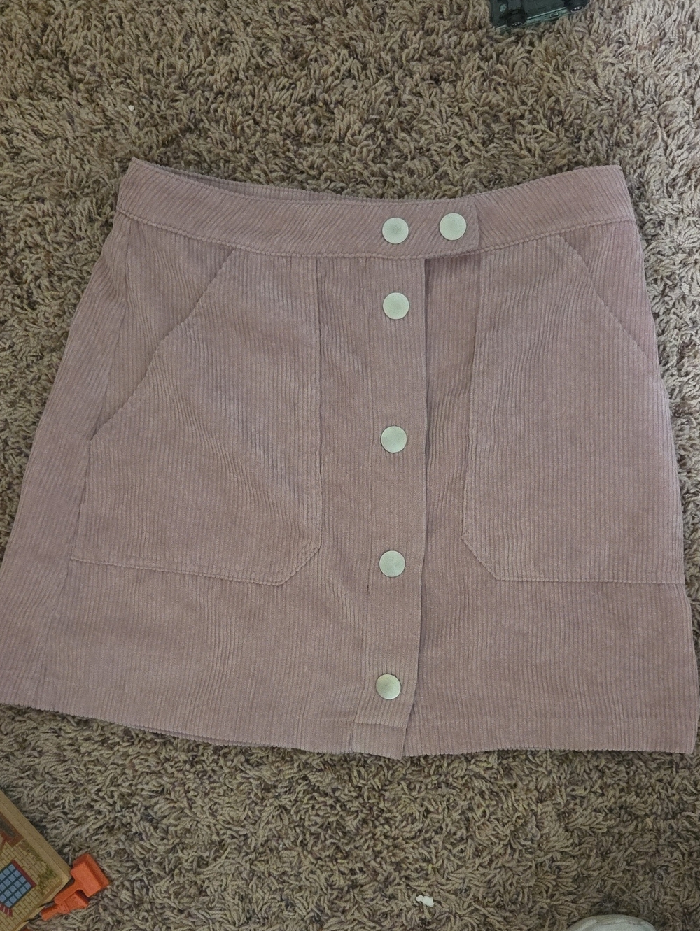 Everly Dusty Rose Corduroy Button-Front Mini Skirt